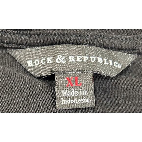 Rock & Republic Faux Leather Mixed Fabric Lazer Cut Short Sleeve Top - Picture 6 of 7